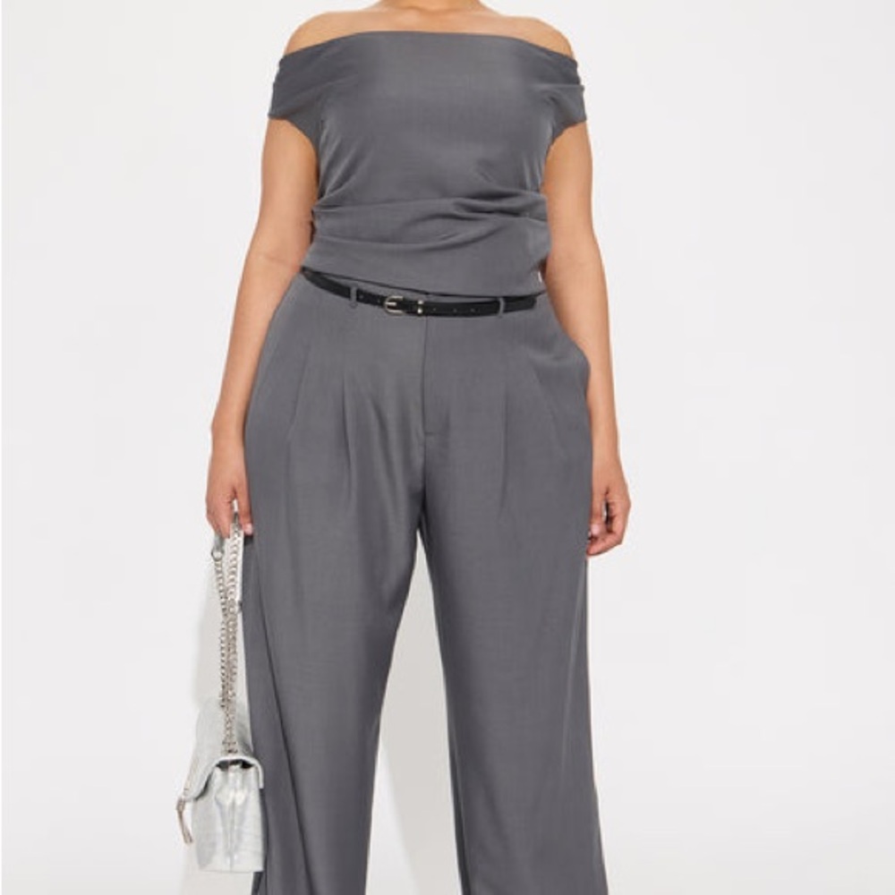 🆕 Fashion Nova Carmela Off Shoulder Pant Set - Charcoal Size 1X